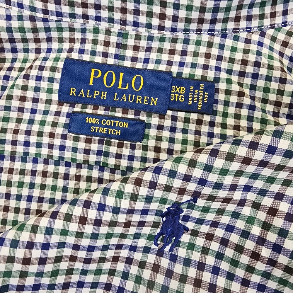 Ralph Lauren Mens 3XB Gingham Check Blue Green Brown Long Sleeve Button Shirt
